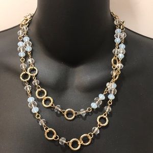 Goldtone Necklace with Faceted Glass Beads Clear & Opaline